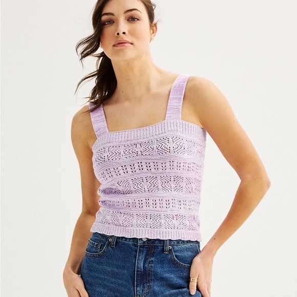 SO Tops - Juniors SO® Pointelle Crochet Tank Top Lavender Size Medium